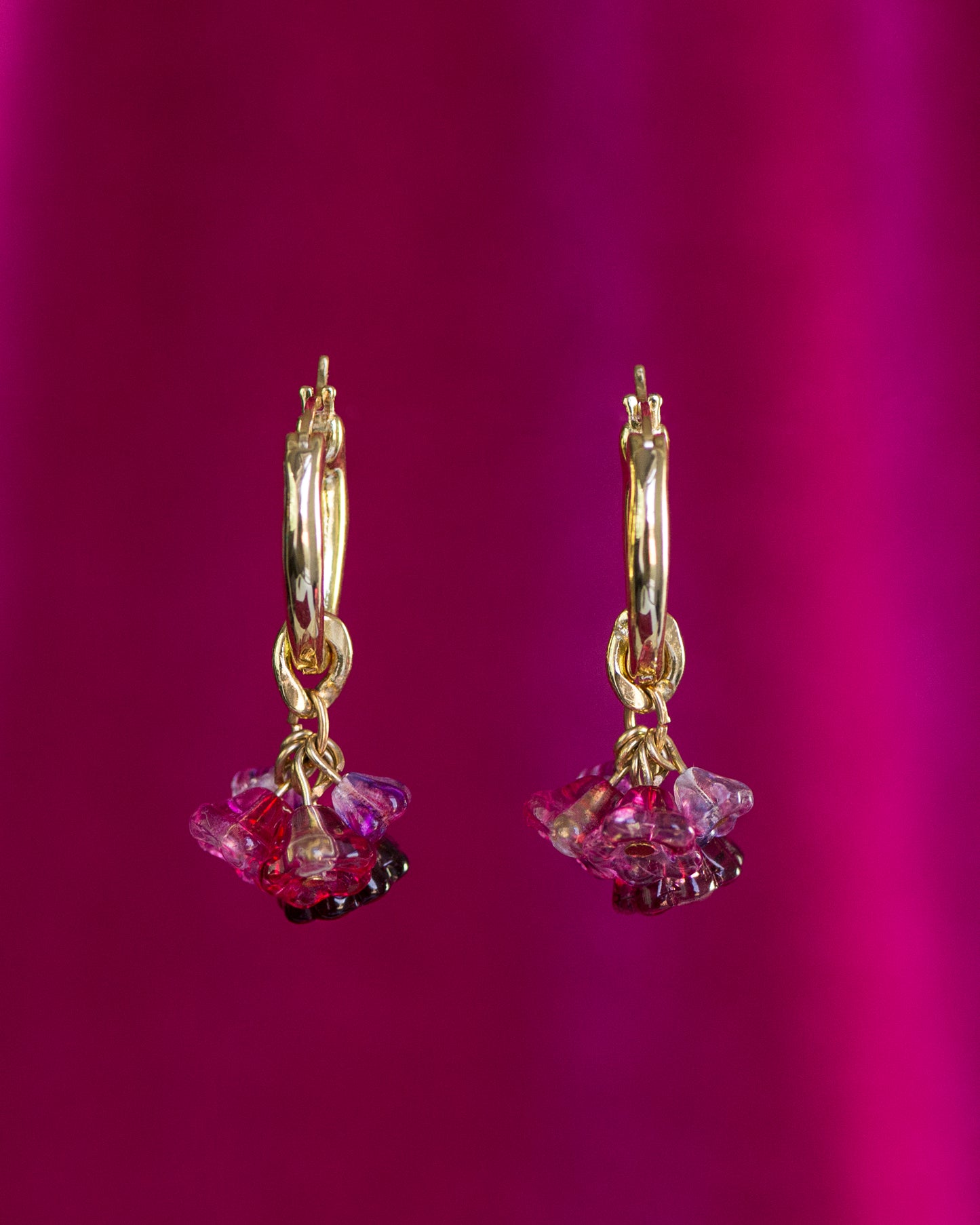 Signature Flower Drop Earrings - Berry