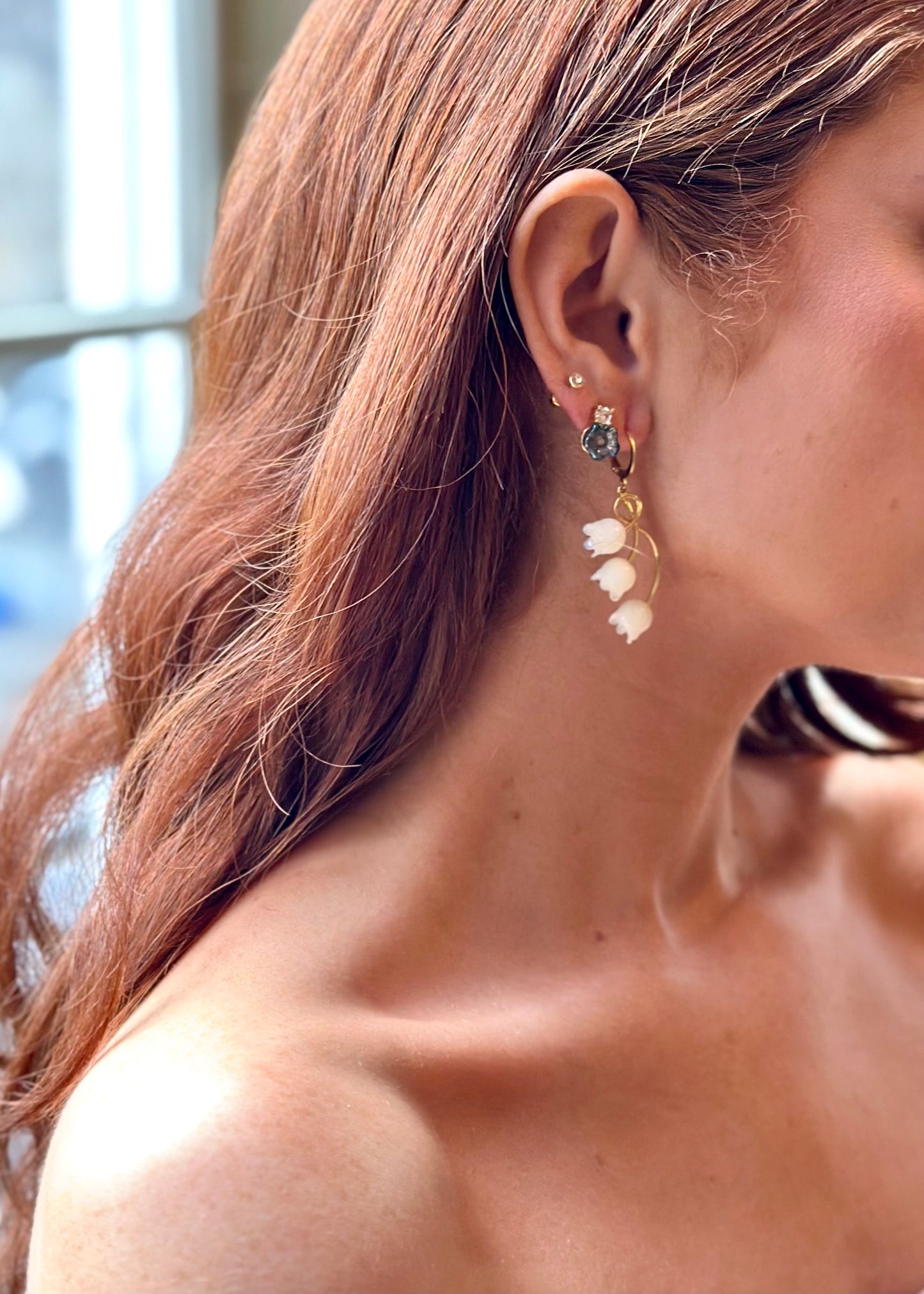 Juliette Bridesmaid Flower Stud Earrings - Blue