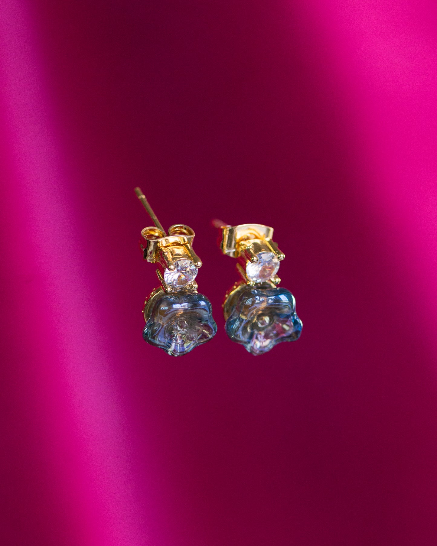 Juliette Bridesmaid Flower Stud Earrings - Blue