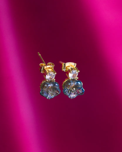 Juliette Bridesmaid Flower Stud Earrings - Blue