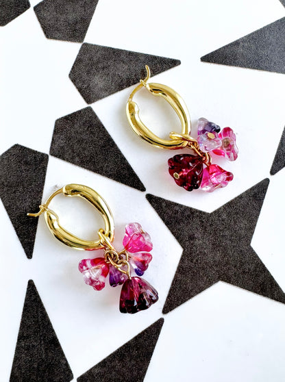 Signature Flower Drop Earrings - Berry